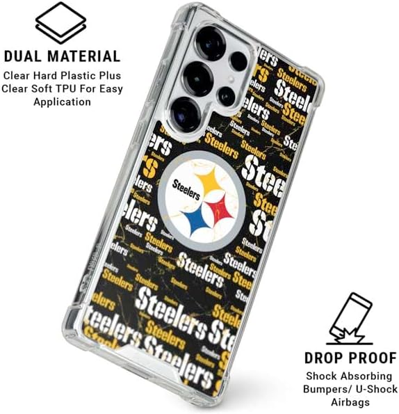 Skinit Clear Phone Case Compatible with Galaxy S25 Ultra - Officially Licensed NFL Pittsburgh Steelers Black Blast Design