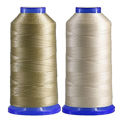 Selric [3400Yards / Beige + Khaki] Pack of 2 Tex 70 Bonded Nylon Thread for Leather Sewing 210D/3 T70#69 Heavy Duty Upholstery Thread for Leather and Other Heavy Fabric
