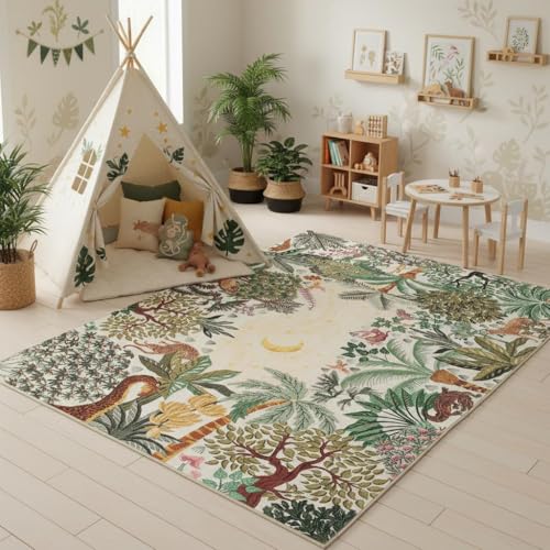 GarveeHome 4x6 Washable Nursery Rug for Kids, Jungle Animal Soft