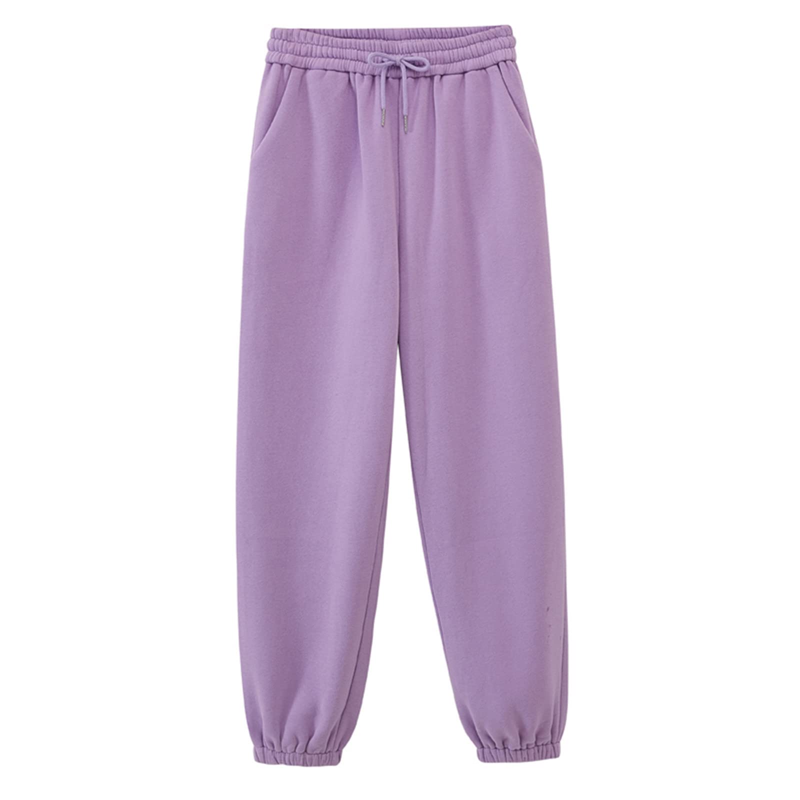 Pantaloni da jogging in pile da donna, stile coreano per il tempo libero, Grigio e viola., Small Lungo
