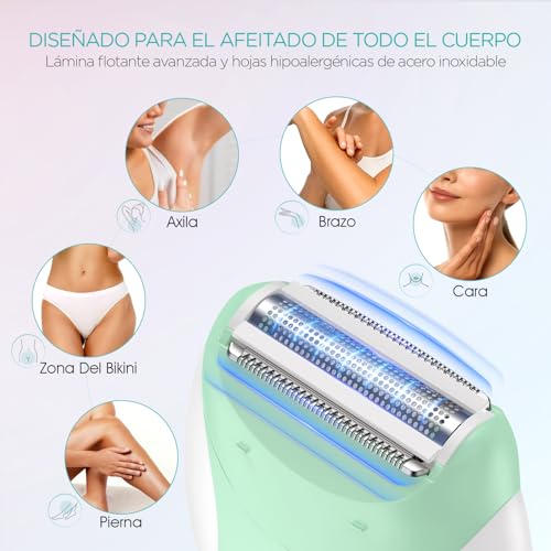 VOGOE Depiladora Electrica Mujer,Maquina Depilar 4 en 1 con 2 Velocidades, Recargable e Inalámbrica, 21 Pinzas Cubiertas, epilator para Cara Piernas Brazos Axilas Bikini, Verde HR310 - imagen 4