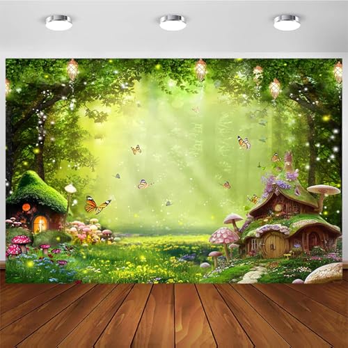 Hnmdmyi 1.5x1m Telón de Fondo Bosque Encantado Jardín Bosque Mágico Fantasía País de Las Maravillas Hongo Mariposa Bosque Fondo de Fotografía Niñas Princesa Fiesta de Cumpleaños Decoraciones