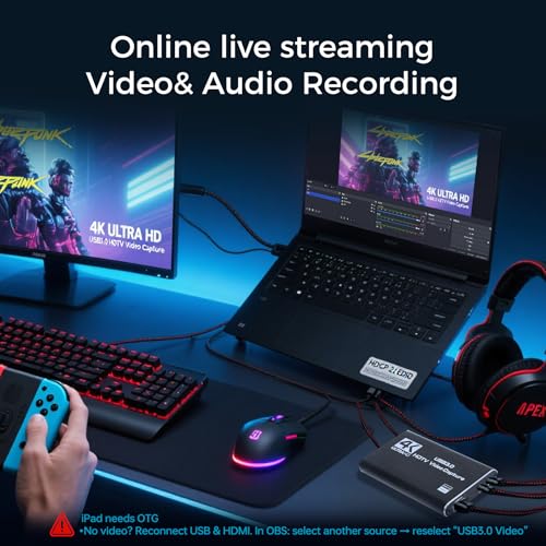 Image of 4K HDMI Capture Card for Streaming & Gaming, USB 3.0 Audio Video Capture Device 1080P 60FPS, Low Latency, HDMI Loop Out, Capture Card for PS5, Xbox, Nintendo Switch, PC, Mac, OBS - MSP231