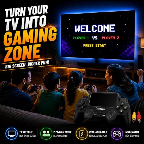 Image of Casaquin S10 Portable Gaming Console for Kids | Retro Handheld Game Player with 500+ Built-in Classic Games | Rechargeable, TV Output, 3.5 inch Display | Gift for Boys & Girls Age 6+