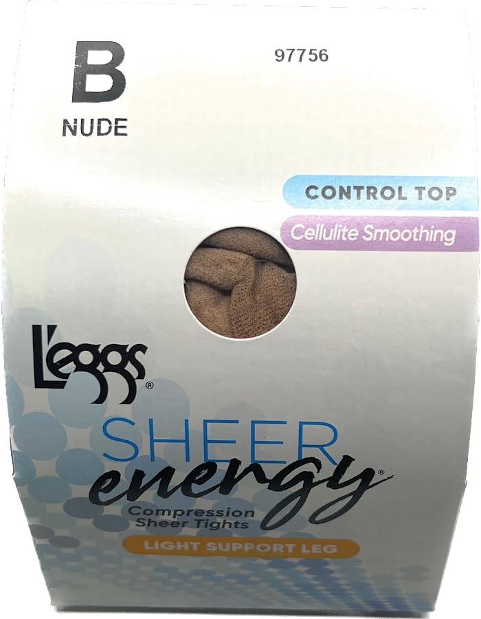 L'eggs Sheer Energy Control Top Sheer Toe Anti-Cellulite Pantyhose (US, Alpha, B, Regular, Regular, nude)2