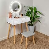 Ezigoo Conjunto De Tocador De Maquillaje Barato con Espejo De Luces Led Mesa Blanca De Maquillaje con CajóN, Taburete Tocador Acolchado Y Espejo De Luminosidad Ajustable para El Cuarto De Maquillaje