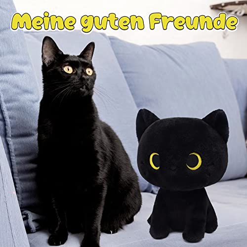 Yamepuia Schwarze Katze PlüSchtier,22CM Kawaii Katze Kuscheltier,Niedliche Cartoon Schwarze Katzen Kuscheltier Geschenke füR Kinder Jungen & MäDchen