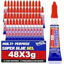 48 x 3g Super Glue Gel, Fast Strong Adhesive, Strong Cyanoacrylate CA Glue for Plastic, Metal, Ceramic, Leather, Wood, DIY Crafts and More Quick Dry, Thick Formula, All-Purpose Instant Bond