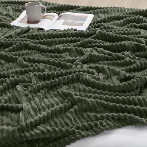 Image of Nestl Green Blanket Queen Size for Bed - Cozy Warm Fuzzy Blankets for Women, Plush Large Fleece Throws for Girls - Olive Green, 90 x 90 Inches