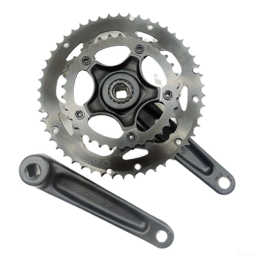 Pédalier double pour vélos de route, pédalier de vélo de route avec plateau double en alliage d'aluminium 34/50T, longueur du bras de 170 mm, broche conique carrée, compatible avec chaînes 9/10/11