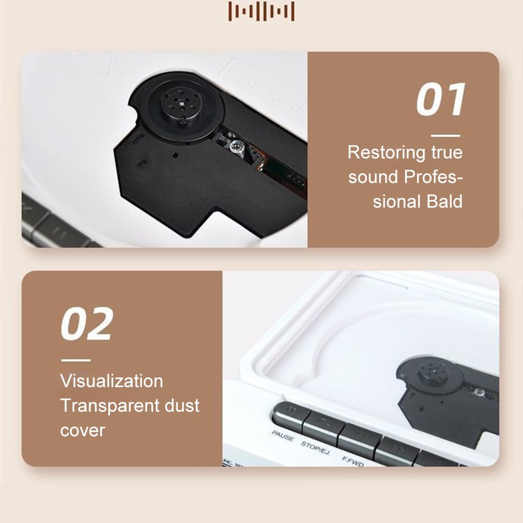 Lettore CD portatile con connessione Bluetooth, altoparlante, suono HIFI Ultras, batteria a lunga durata, modalità unità flash USB, bianco, Ha la funzione nastro