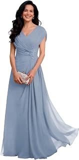 Cap Sleeves Mother of The Bride Dresses for Women Pleated A Line Chiffon Formal Evening Dresses YZTS291