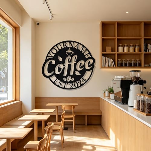 Image of Personalized Coffee Metal Sign, Custom Coffee Bar Signs, Custom Name Signs for Cafe Station, Coffee Wall Art Decor for Kitchen, Cafe Shop Decor, Cafe Lover Gift