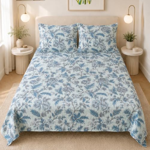 Image of LANE LINEN Symphony 100% Cotton 144TC King Bedsheet Set, 3 Piece, Printed