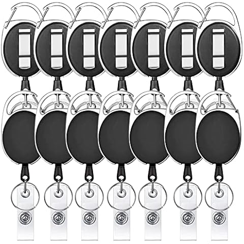 14 Packs Viaky Black Heavy Duty Retractable Id Badge Holders, with Retractable Nylon Cord, Maximum Length Up to 23.6 Inches Outdoor Wire Puller Reel Buckle Cover