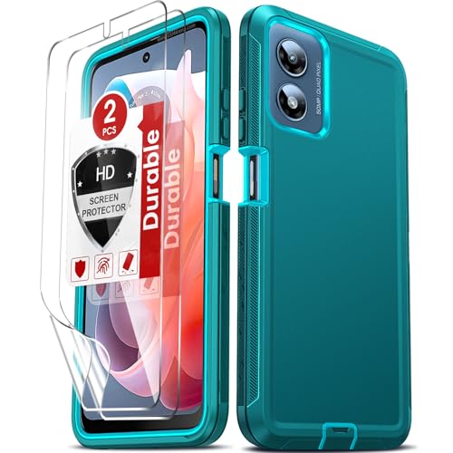 LeYi Compatible for Moto-G-Play-2024 Case 4G: Motorola G Play 2024 Phone Case 4G [Not Fit G Play 5G 2024] with 2 Pack HD Screen Protectors, Heavy Duty 3 in 1 Shockproof Protective Funda, Teal