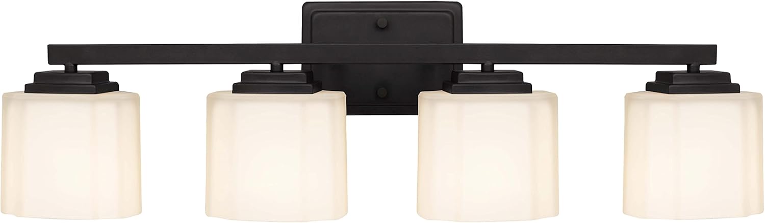 Adam Modern 4-Light Vanity Light Industrial Wall Sconce Lighting with Etched Glass Shade in Dark Bronze Black Finish for Bathroom, Hallway, Kitchen, Mirror, Laundry Room