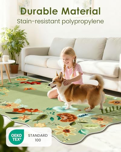 Tapete redondo floral Asrug 3ft bajo pelo verde miniatura 3