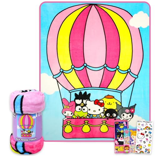 Hello Kitty and Friends Throw Blanket Bundle - Sanrio Kids and Teens Throw, Stickers, and More for Girls, Kids | Hello Kitty Blanket Size 46" x 60"