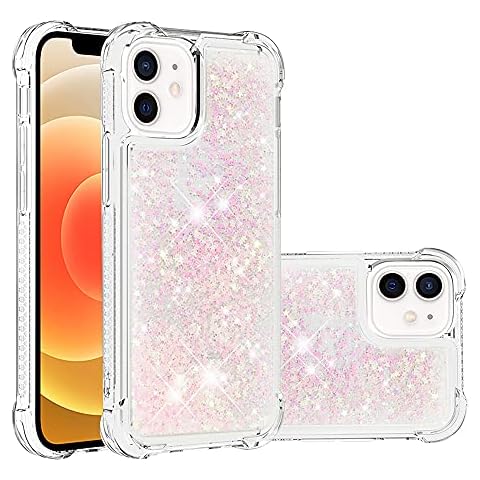 COTDINFOR Compatible with iPhone 12 Mini Case Glitter Liquid Cute Clear Phone Case Floating Quicksand Shockproof Protective Bumper Silicone Soft TPU Case for iPhone 12 Mini 5.4 Inch Star Pink YB Cover
