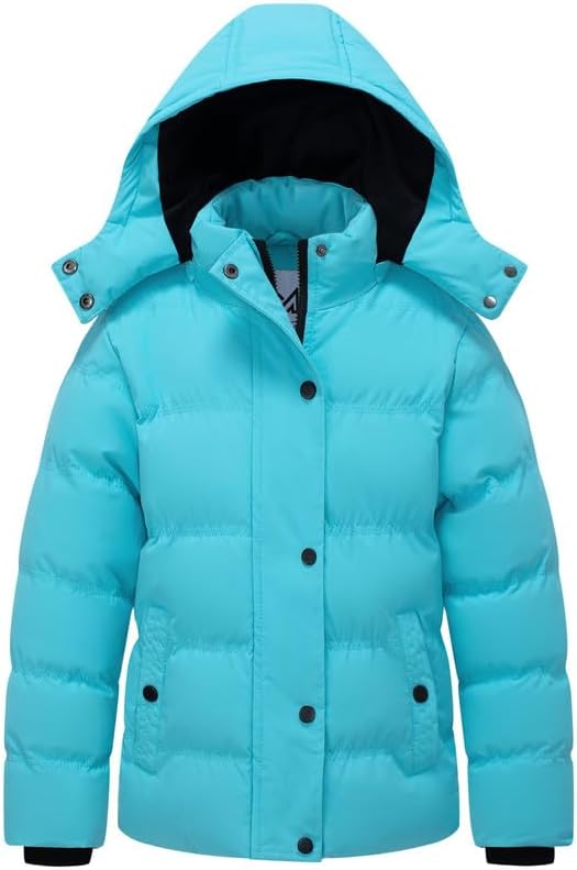 KVE Girl's Hooded Warm Winter Coat Quilted Thicken Puffer Jacket with Removable Hood