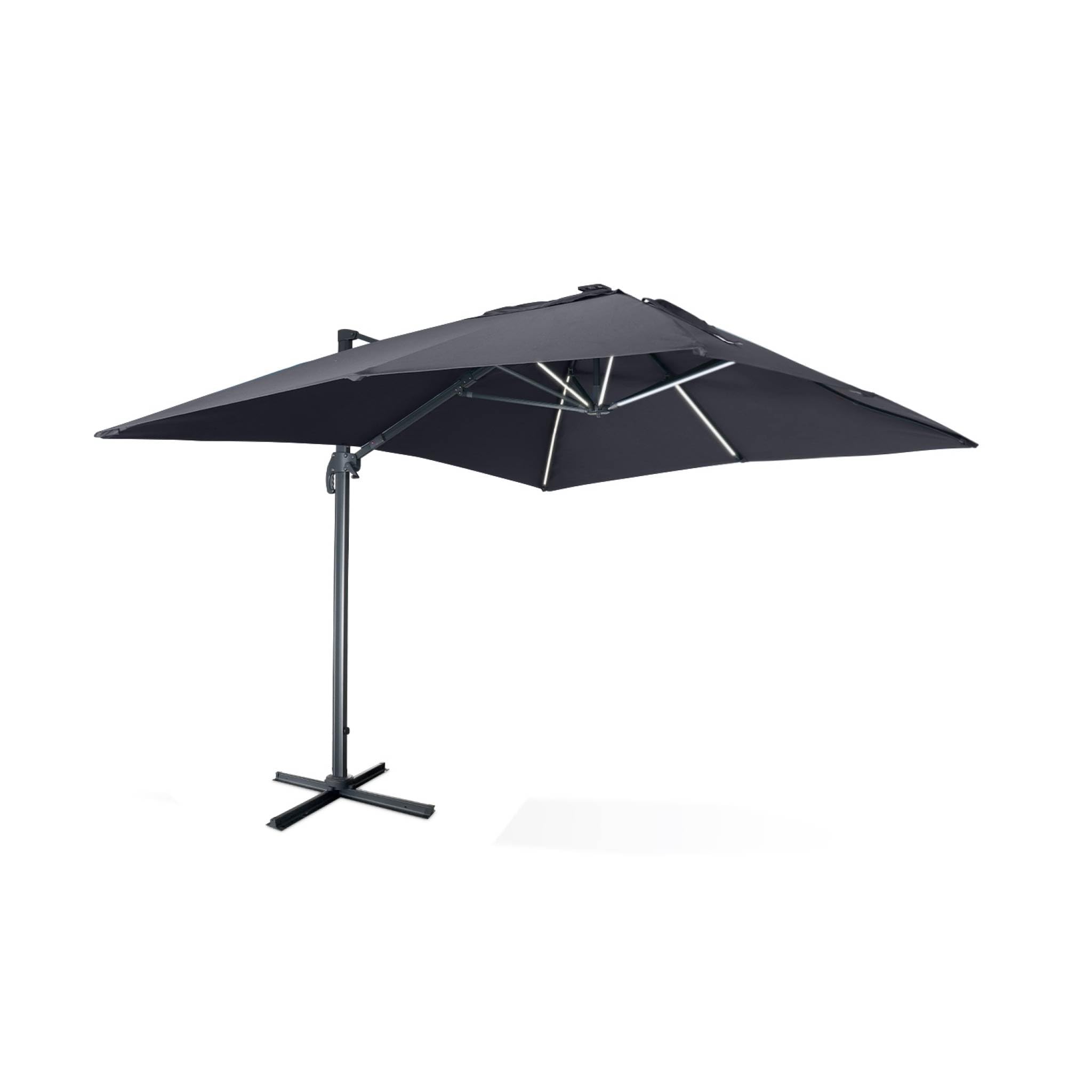 Alice's Garden sweeek - Sombrilla, Parasol excéntrico rectangular, LED, Antracita Gris, 3x4 m, Base giratoria - Luce