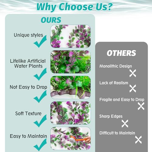 Image of Hamiledyi Aquarium Plastic Plants Aquarium Decor Artificial Fish Tank Plants,Tall Fish Tank Decorations, Extra Large Aquarium Plant 20.4-inch Tall,1PCS