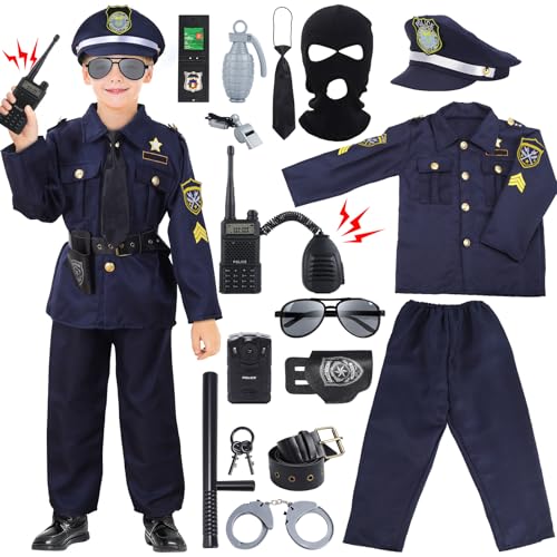 Skirfy 16PCS Police Costume for Kids,Police Officer Costume for Kids,Kids Cop Costume Roll Kit, Kids Halloween Costume