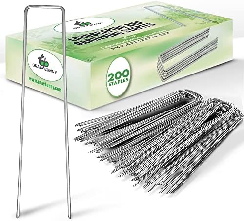Gray Bunny Landscape Staples, 200 Pack, 6 Inch (15.2 cm) 11 Gauge Garden Stakes, Rust Resistant Galvanized Steel Ground U Shaped Pins to Secure Lawn Fabrics Weed Barrier Covers & Tubing
