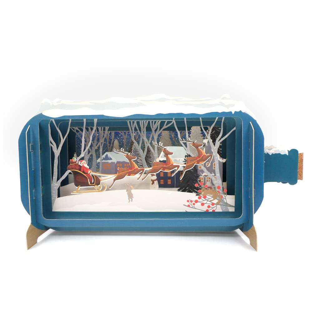 Message In A Bottle Santa's Magical Sleigh Pop Up Christmas Card By Alljoy Cards XMIB064, Blue, 24cm x 15cm