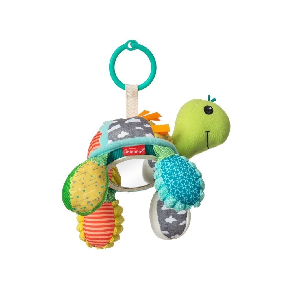 Infantino Go Gaga Turtle Mirror Pal, einfach am Autositz oder Kinderwagen zu befestigen, sensorisches Spielzeug für Neugeborene und Babys, Spiegel-Spielzeug, Motorikspielzeug