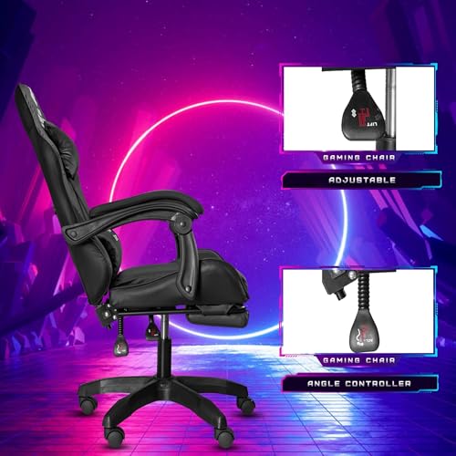 Image of Casa Copenhagen Designed in Denmark,High-Back Italian Leather Gaming Ergonomic Chair with Advanced Mechanism & Electric Back Massager, Memory Foam Seating & Multi Function Arm-Rest - Black & Black