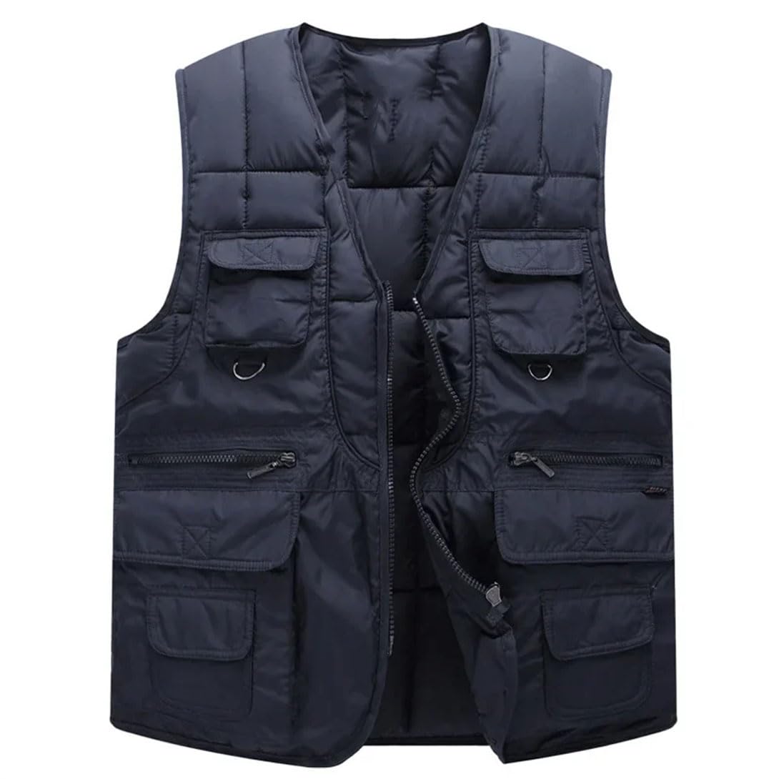 Gilet termico da uomo, con scollo a V, senza maniche, per lavoro, pesca, caccia, viaggi, caccia, con tasche multiple