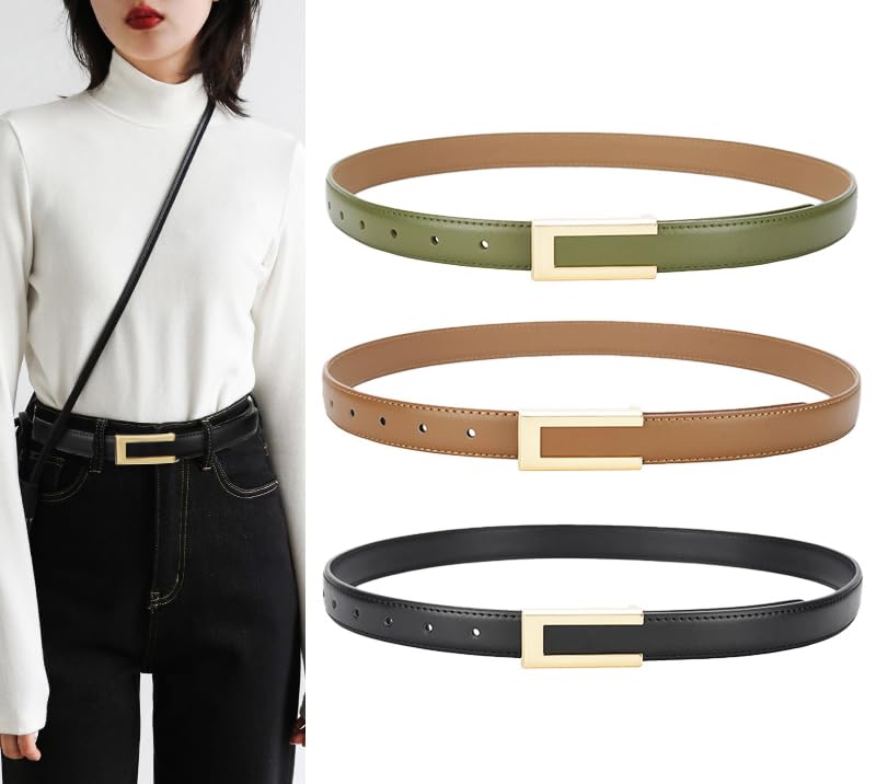 Womens Belts for Jeans, Womens Leather Belt with Gold Buckle, Skinny Belts for Pants Dresses2