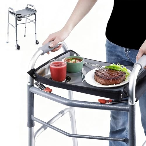 Walker Tray for Folding Walker - 16.1"x13" with Cup Holder, Universal Fit, Non-Slip, Essential Tray for Walker Accessory