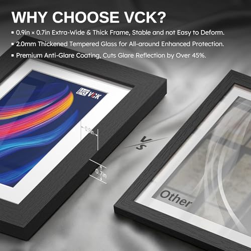 Image of VCK 5x7 Picture Frame 3 Pack, Black Wood, 4x6 Mat, Glass, for Photo Print