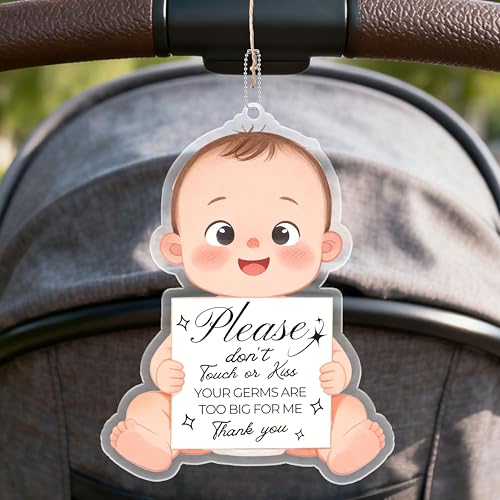 Please Do Not Touch Or Kiss Baby Sign, Please Dont Touch Baby Sign, 6.1 × 4.72 Inch Acrylic Baby Sign, Cute Baby Shaped Do Not Touch Sign for Car Seat Stroller Newborn Safety