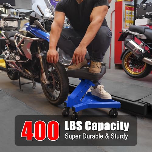 Image of Mechanic Stool with Wheels, Hydraulic Adjustable Shop Stool on Wheels, Garage Work Rolling Chair for Workshop, 400 LBS Capacity, 4 Inch Casters, 360 Swivel Casters Roller Chair, Blue
