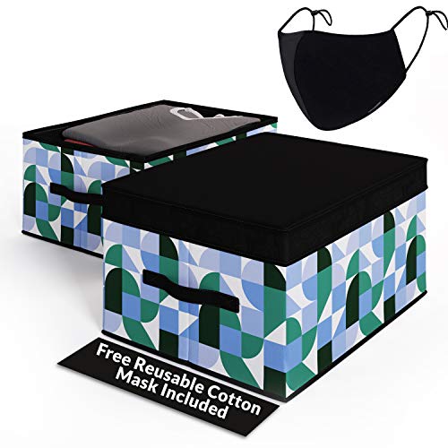 2 WAFE Caja de almacenamiento plegable con tapas - Cubo de tela de algodón orgánico - Hogar, oficina, cestas organizadoras debajo de la cama - Decorativas, apilables