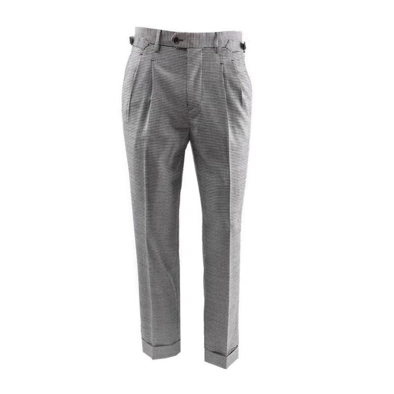 Slim Fit Plaid Suit Pants Flat Front Dress Business Suit Trousers Houndstooth Casual Suit Separates