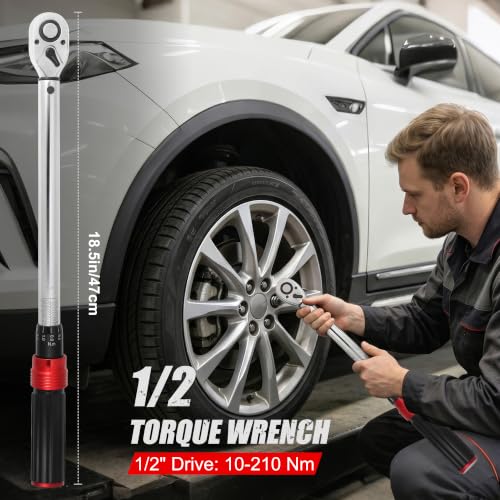 Image of 10PCS Click Torque Wrench Set 1 /4 3 /8 1 /2 Drive 72-Tooth ±3% Accuracy Kit | Torque Range 2-210 Nm Torque Wrenches with Adapters Storage Case for Bike Motorcycle Car Truck Mechanical Repair Maintenance