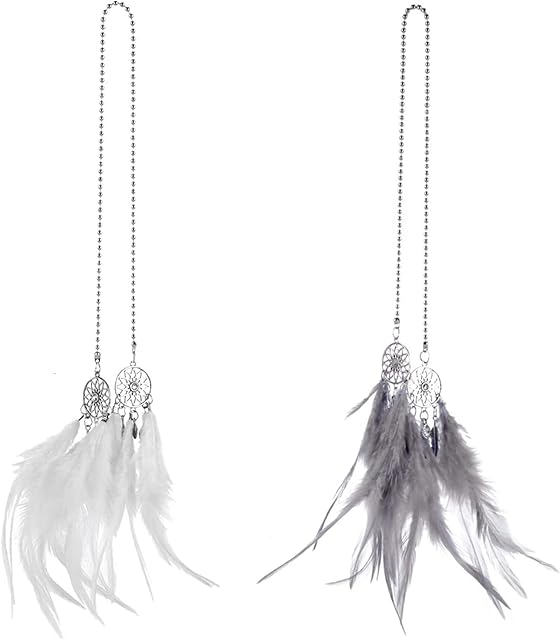 2 Pcs Handmade Dream Catchers Small Dreamcatcher Ornaments Feather Wall Hanging Decorations for Car, Bedroom, Living Room, Hotel, One White and One Gray