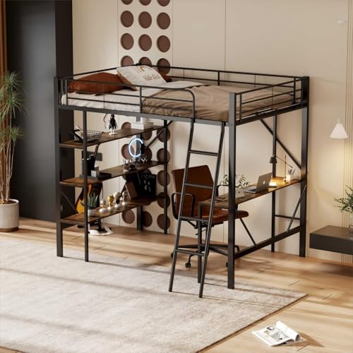 YEHTOKHOME Lit Mezzanine Multifonctionnel 90x200cm avec Bureau et étagères,Moderne lit Simple en...