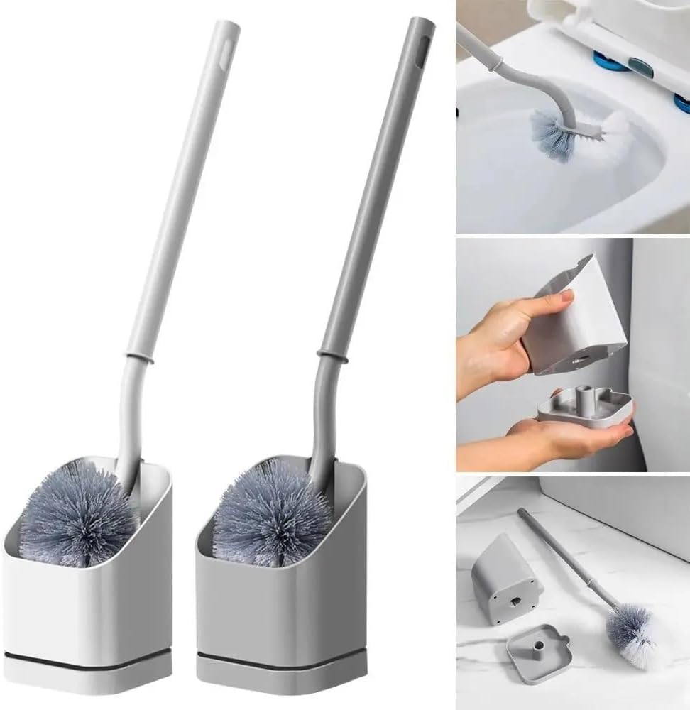 Toilet Brush Long Handle Toilet Brush with Base Wall Hanging Household Bathroom Tools Toilet Brush and Holder(White)