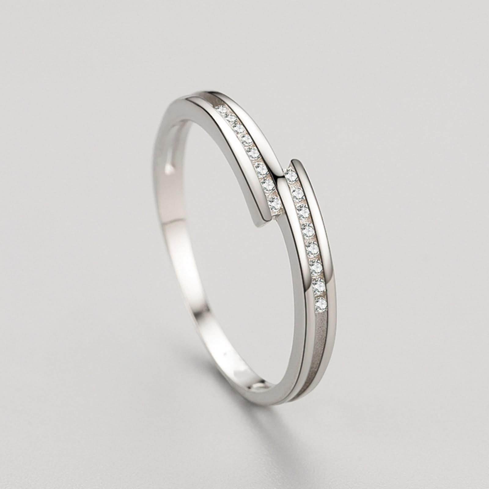 Anillo de compromiso geométrico, plata con corte redondo, diamante platino 950, talla 45 (14,3)
