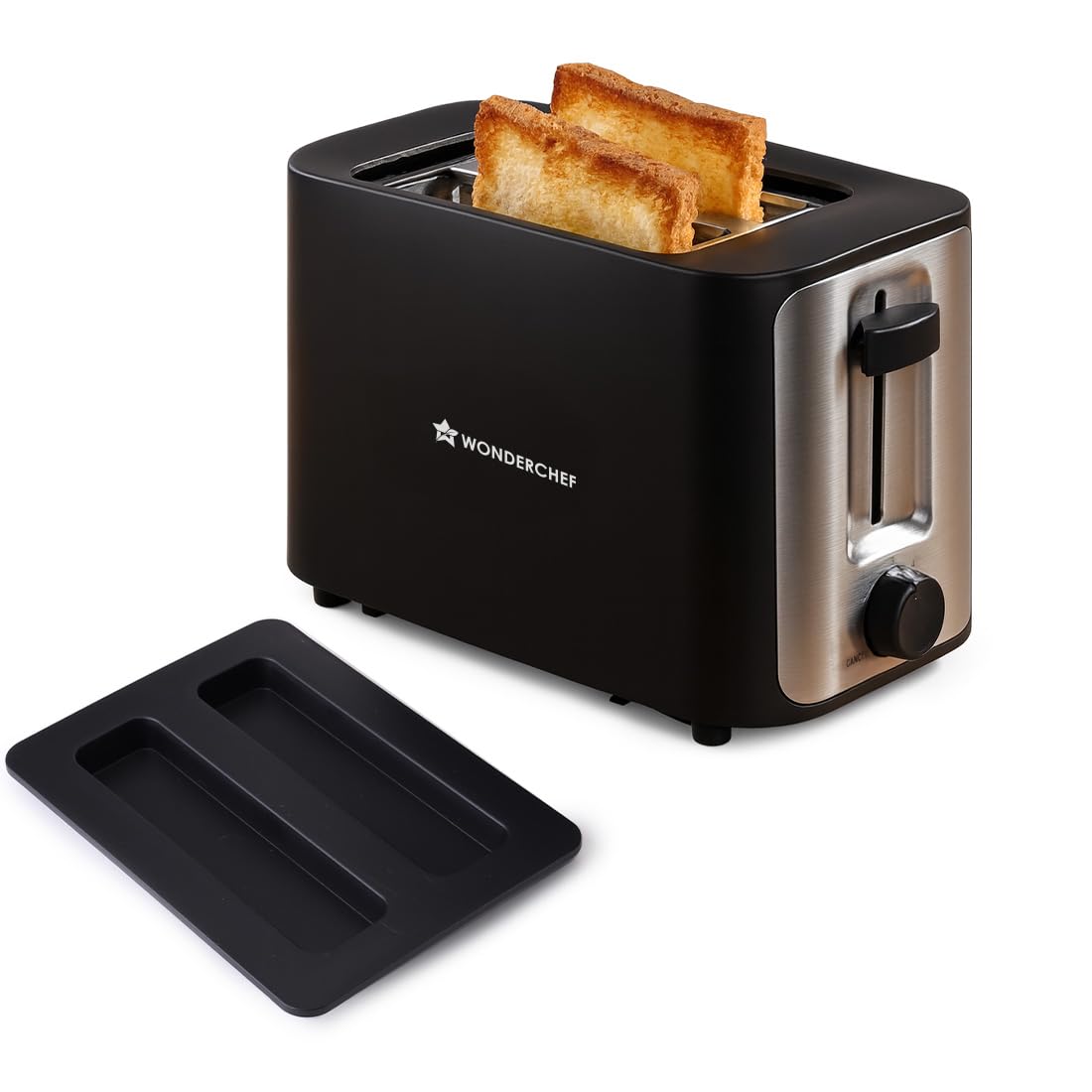 Wonderchef Roma 2-Slice Pop-up Toaster with Lid Cover, 6 Browning Options for Golden Crispy Bread Toasts, Mid-Cycle Cancel Function, Crumb Tray, 2-Yr Warranty, Black, Automatic Electric Toaster-picture-16