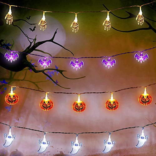 Luces de Cadena de Halloween, 4 PIEZAS Luces de Halloween Luces de Cadena de Halloween al Aire Libre 3m 20LED Batería Cover
