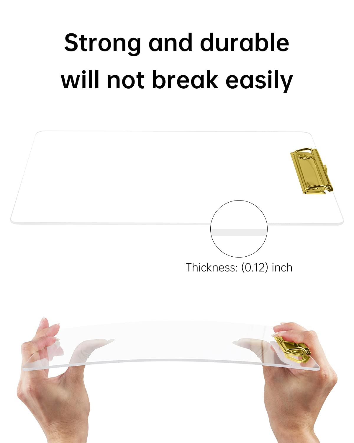 MSDADA Carpeta portapapeles con clip de metal dorado, portapapeles acrílico transparente tamaño A4 Carpeta portapapeles vertical (paquete de 15)