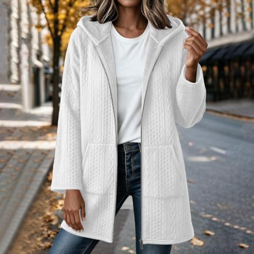 ilzjaua Travel Wear for Women 2026 Airplane Fluffy Hoodie Sherpa Jacket Women Hooded Embossed Fleece Zip Long Coat Pockets Winter Womens Fall Clothes 2026 Chaqueta Mujer Drsl Outfits - image 2