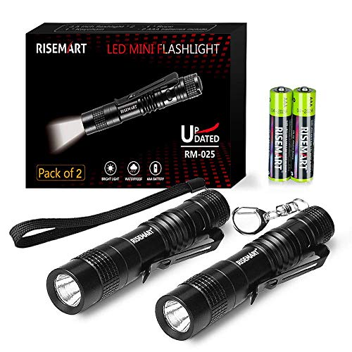 RISEMART Super Small Mini Flashlight AAA CREE XPE-R3 100 Lumens Ultra Bright LED Pen light Pocket Clip Tactical Torch Lamp (3.5inch 2pack)